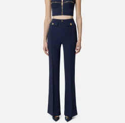 Pantalone palazzo in crêpe stretch con rivetto logo