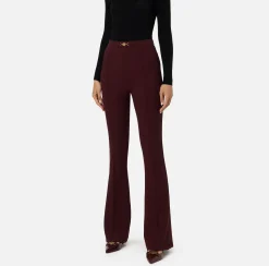 Pantalone palazzo in crêpe stretch con morsetto