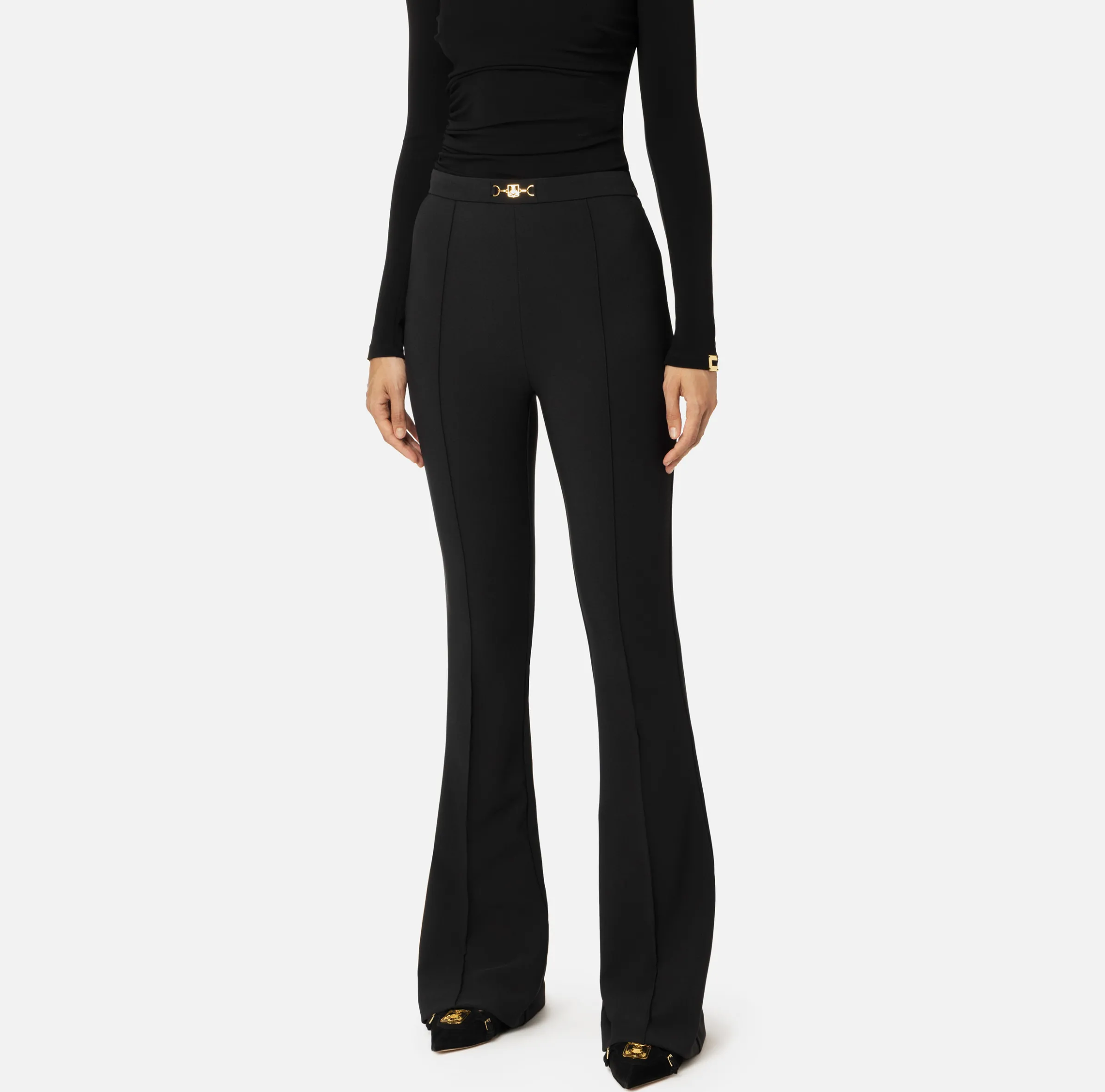 Pantalone palazzo in crêpe stretch con morsetto