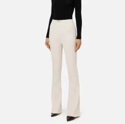 Pantalone palazzo in crêpe stretch con morsetto