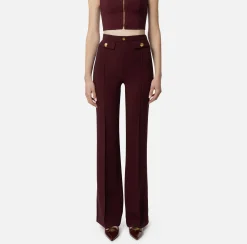 Pantalone palazzo in crêpe stretch con rivetto logo