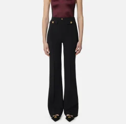 Pantalone palazzo in crêpe stretch con rivetto logo