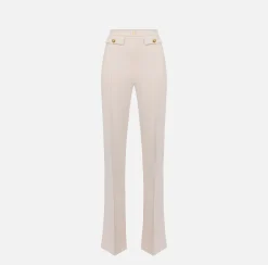 Pantalone palazzo in crêpe stretch con rivetto logo