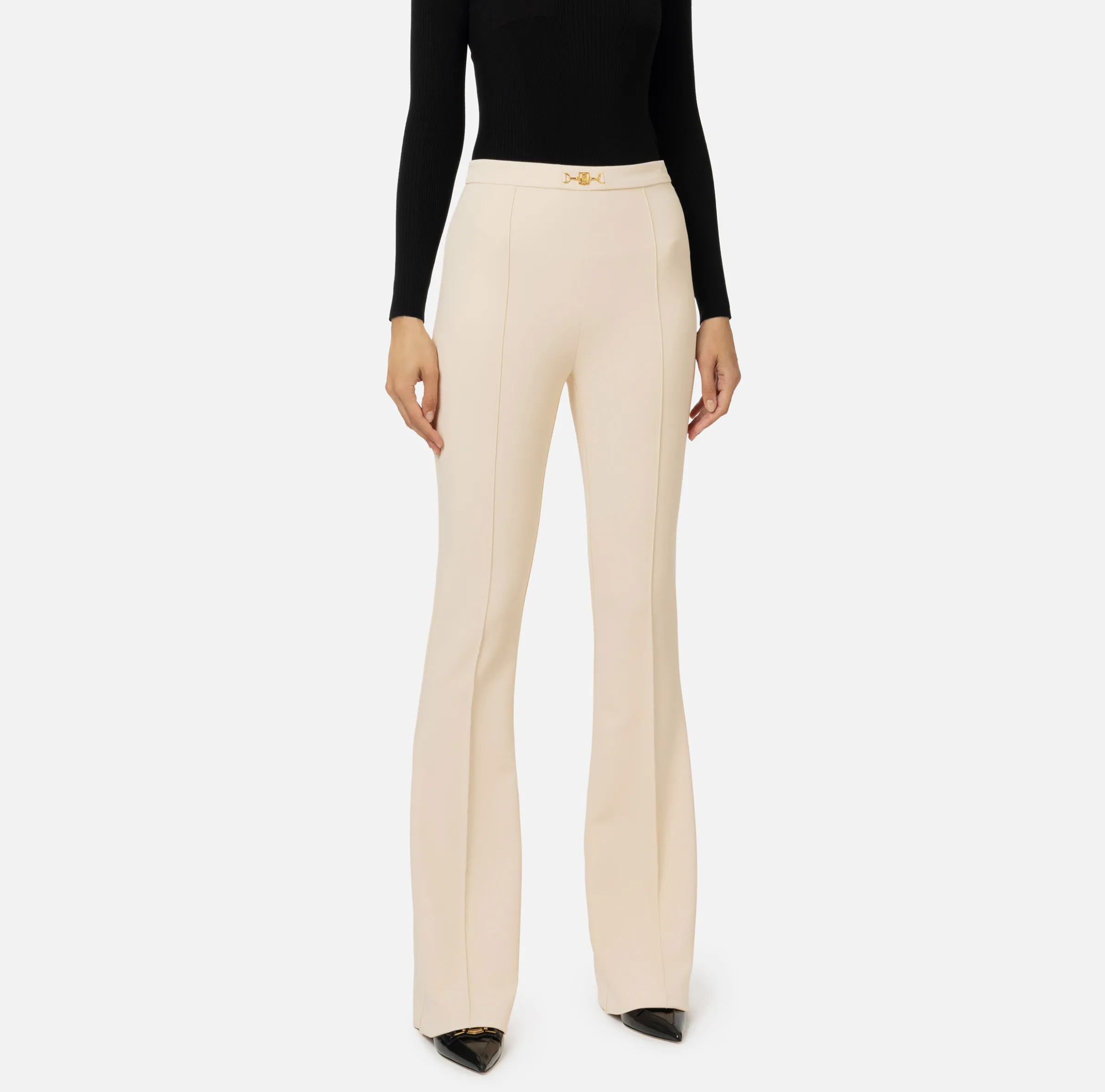Pantalone palazzo in crêpe stretch con morsetto