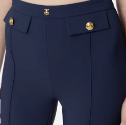 Pantalone palazzo in crêpe stretch con rivetto logo