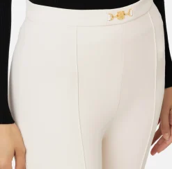 Pantalone palazzo in crêpe stretch con morsetto