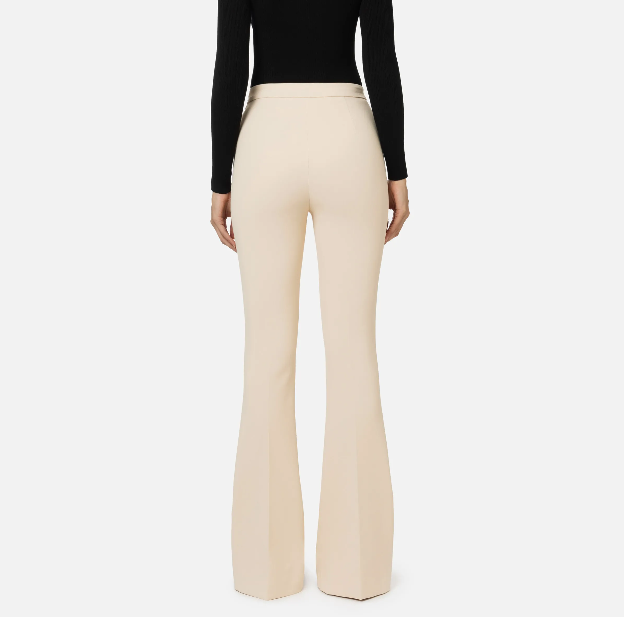 Pantalone palazzo in crêpe stretch con morsetto