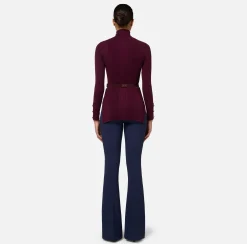 Pantalone palazzo in crêpe stretch con morsetto