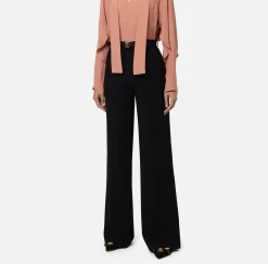 Pantalone palazzo in raso con cintura