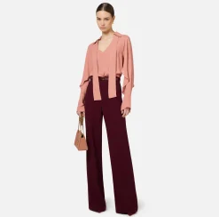Pantalone palazzo in raso con cintura