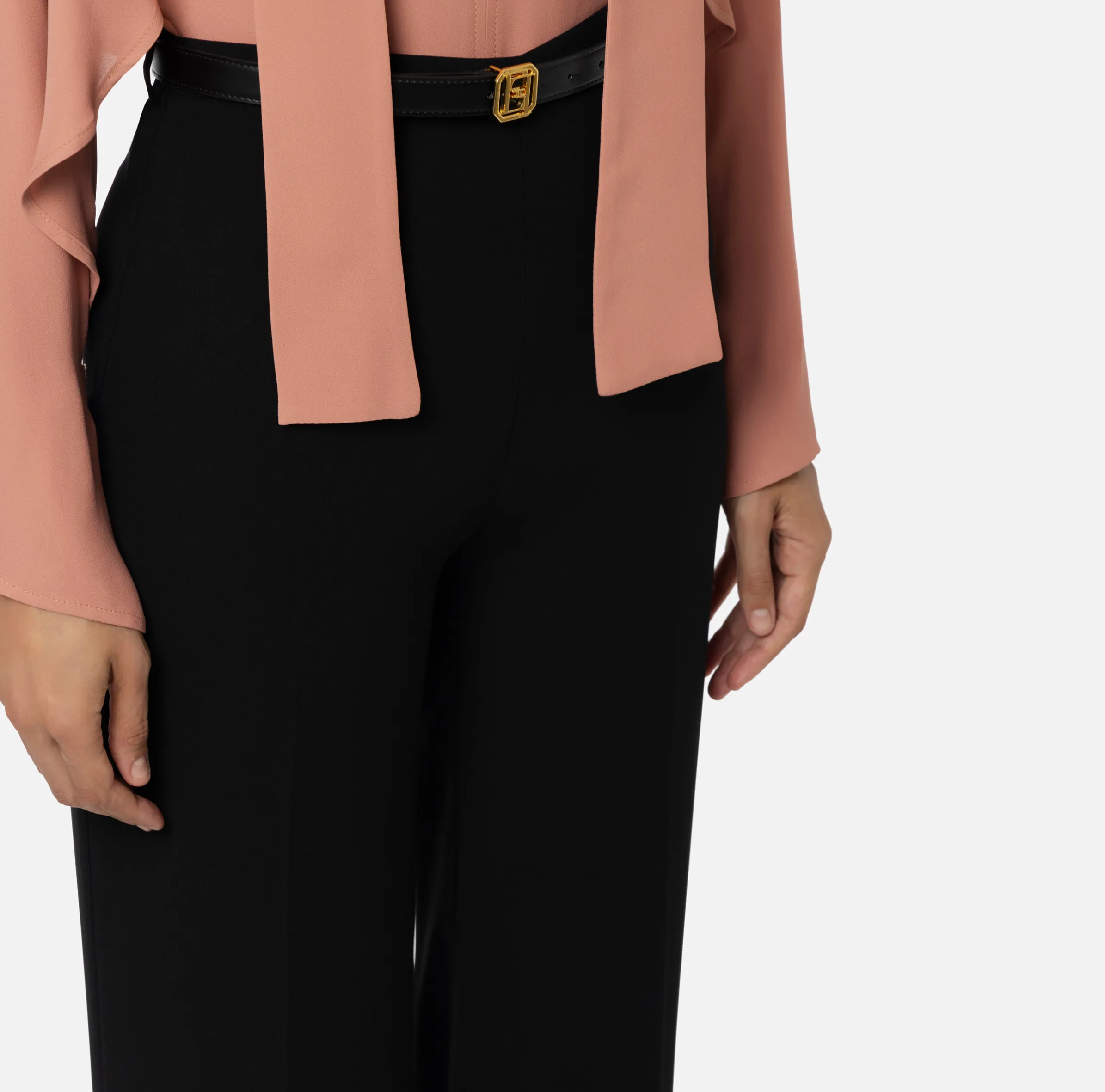 Pantalone palazzo in raso con cintura