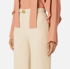 Pantalone palazzo in raso con cintura