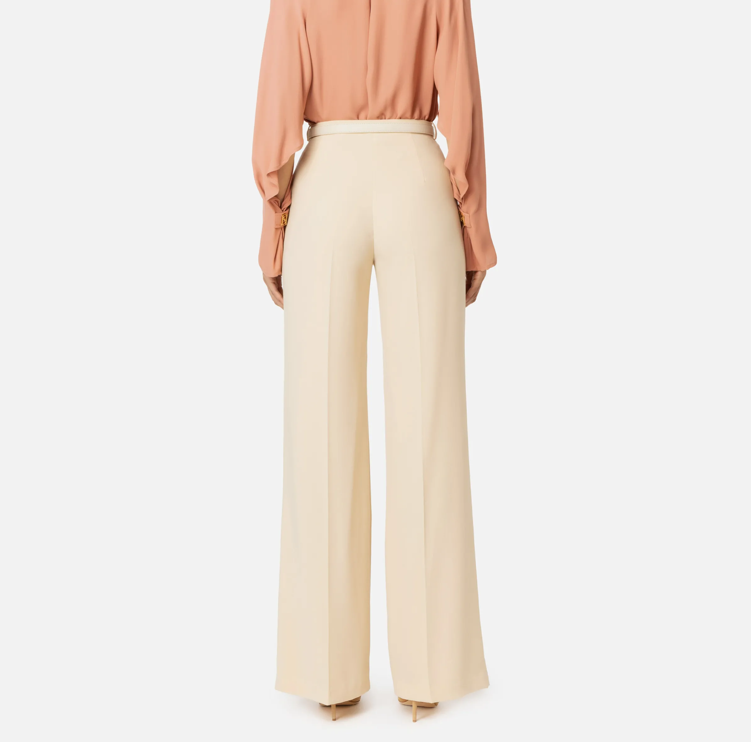 Pantalone palazzo in raso con cintura