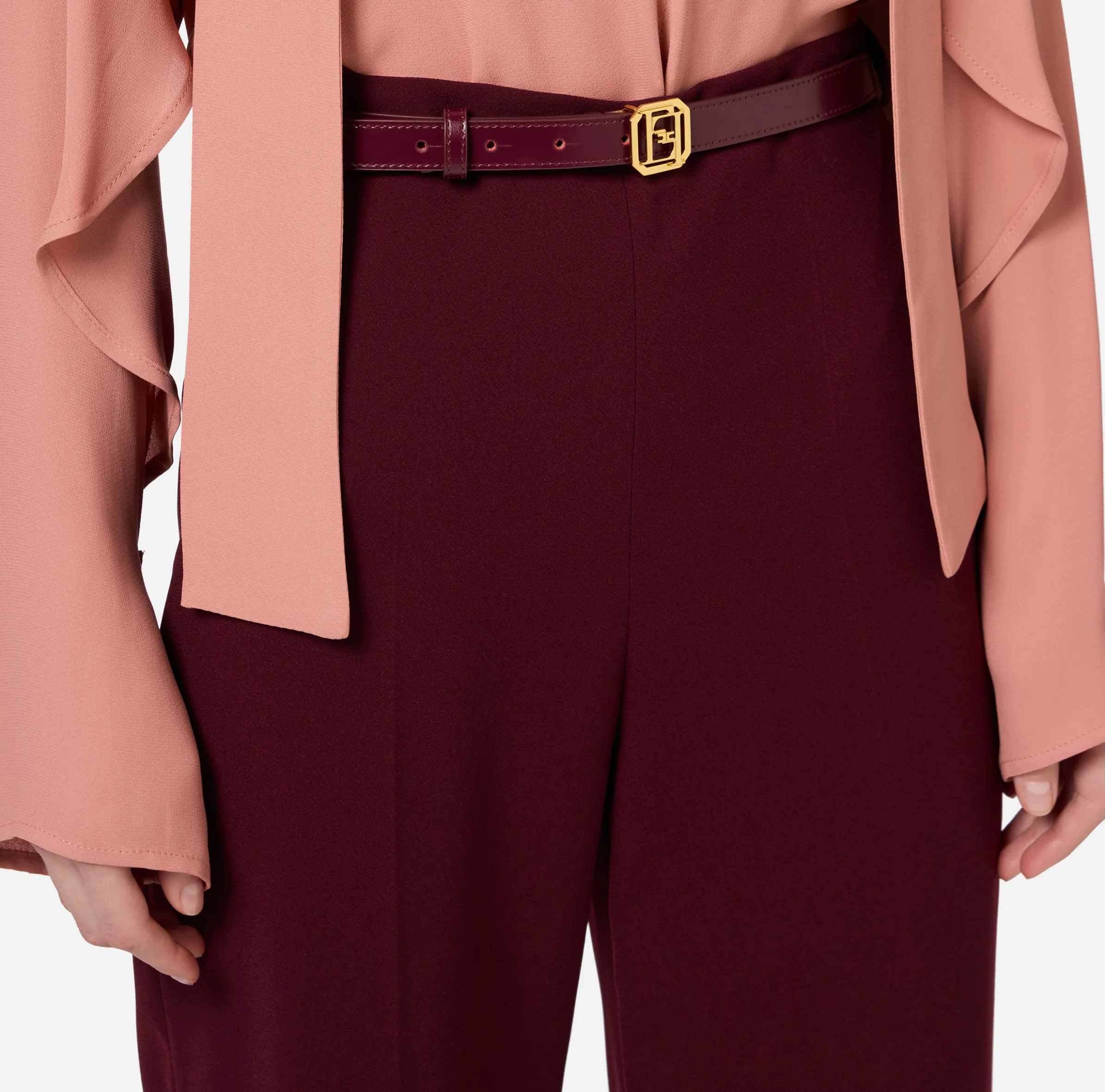 Pantalone palazzo in raso con cintura