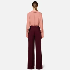 Pantalone palazzo in raso con cintura