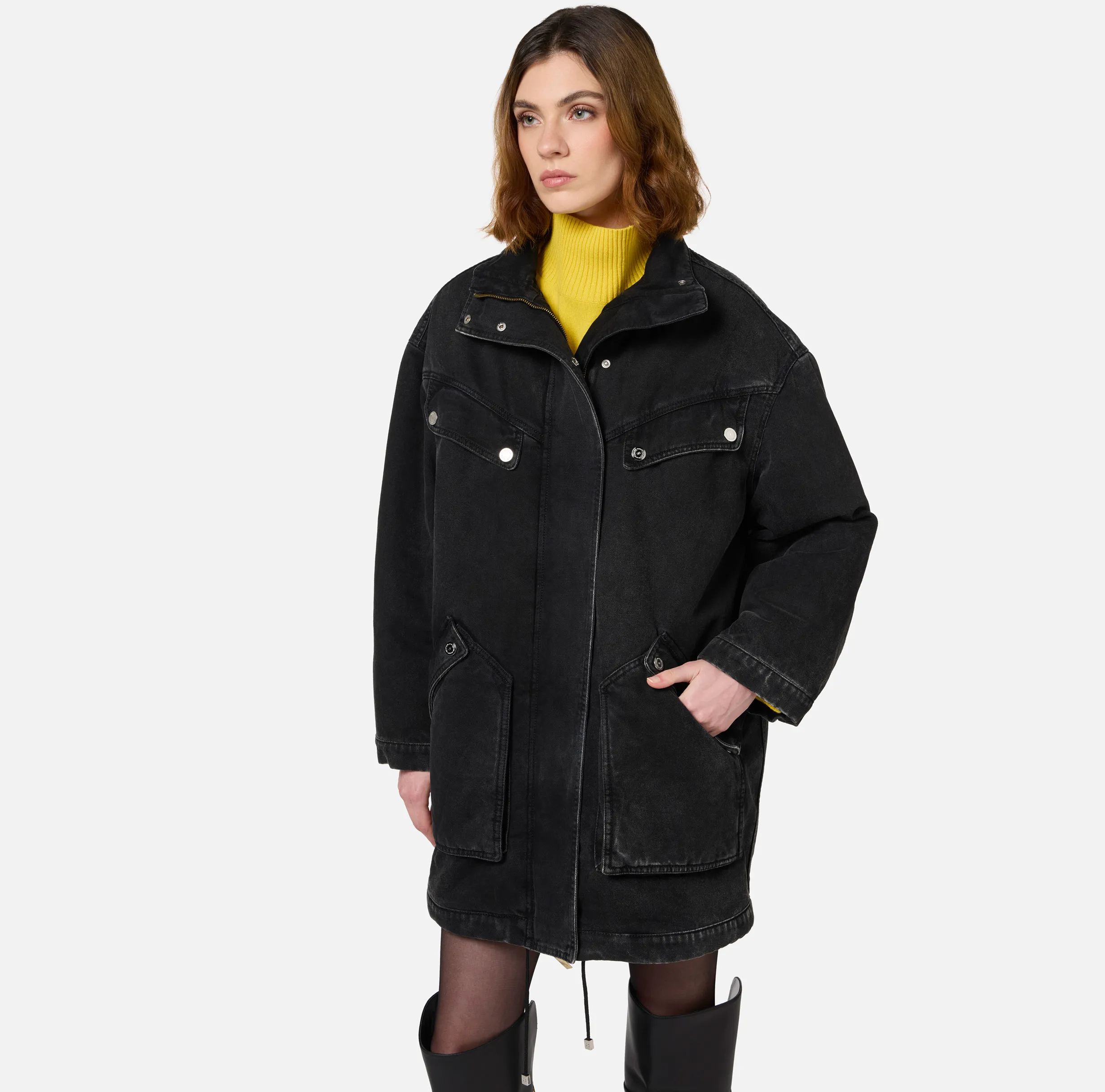 Parka over in denim con ecomontone