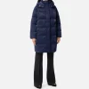 Piumino lungo in nylon satin con cappuccio