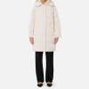 Piumino lungo in nylon satin con cappuccio