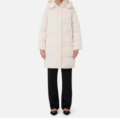 Piumino lungo in nylon satin con cappuccio