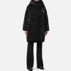Piumino lungo in nylon satin con cappuccio