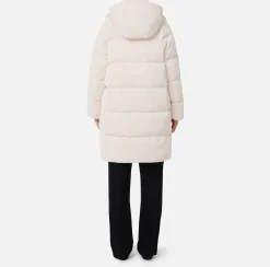 Piumino lungo in nylon satin con cappuccio