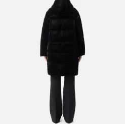 Piumino lungo in nylon satin con cappuccio