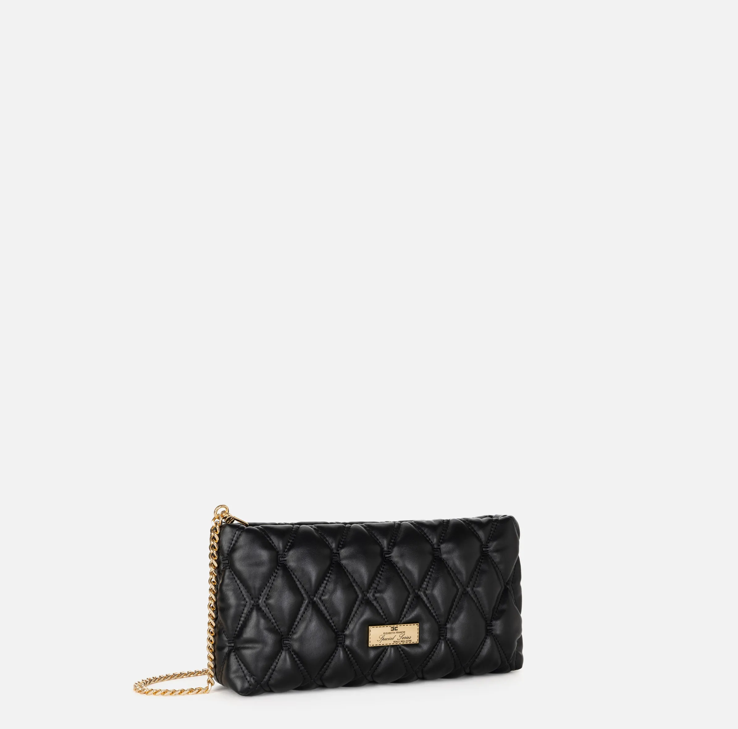 Pochette in tessuto embossed con tracolla in catena