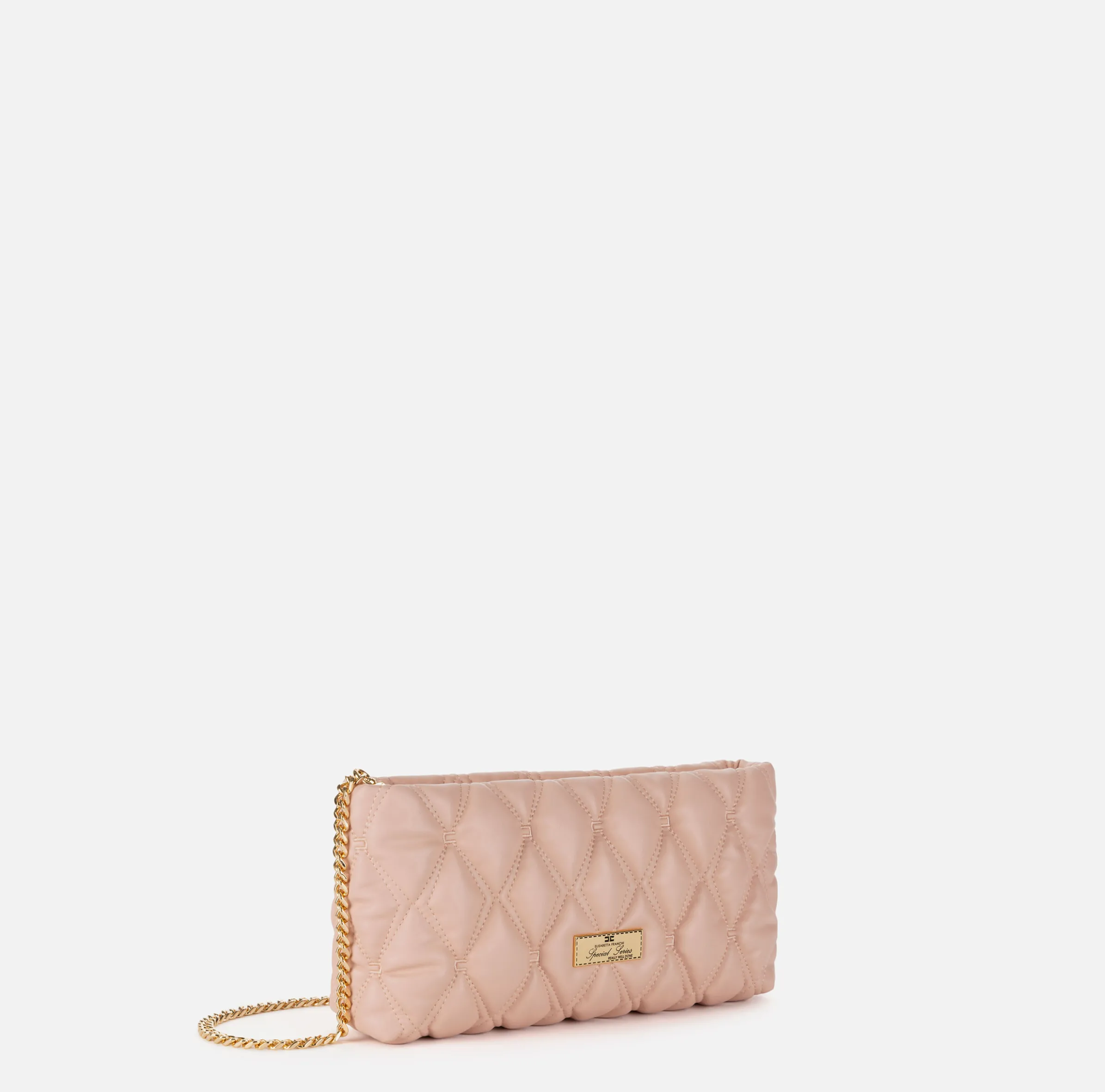 Pochette in tessuto embossed con tracolla in catena