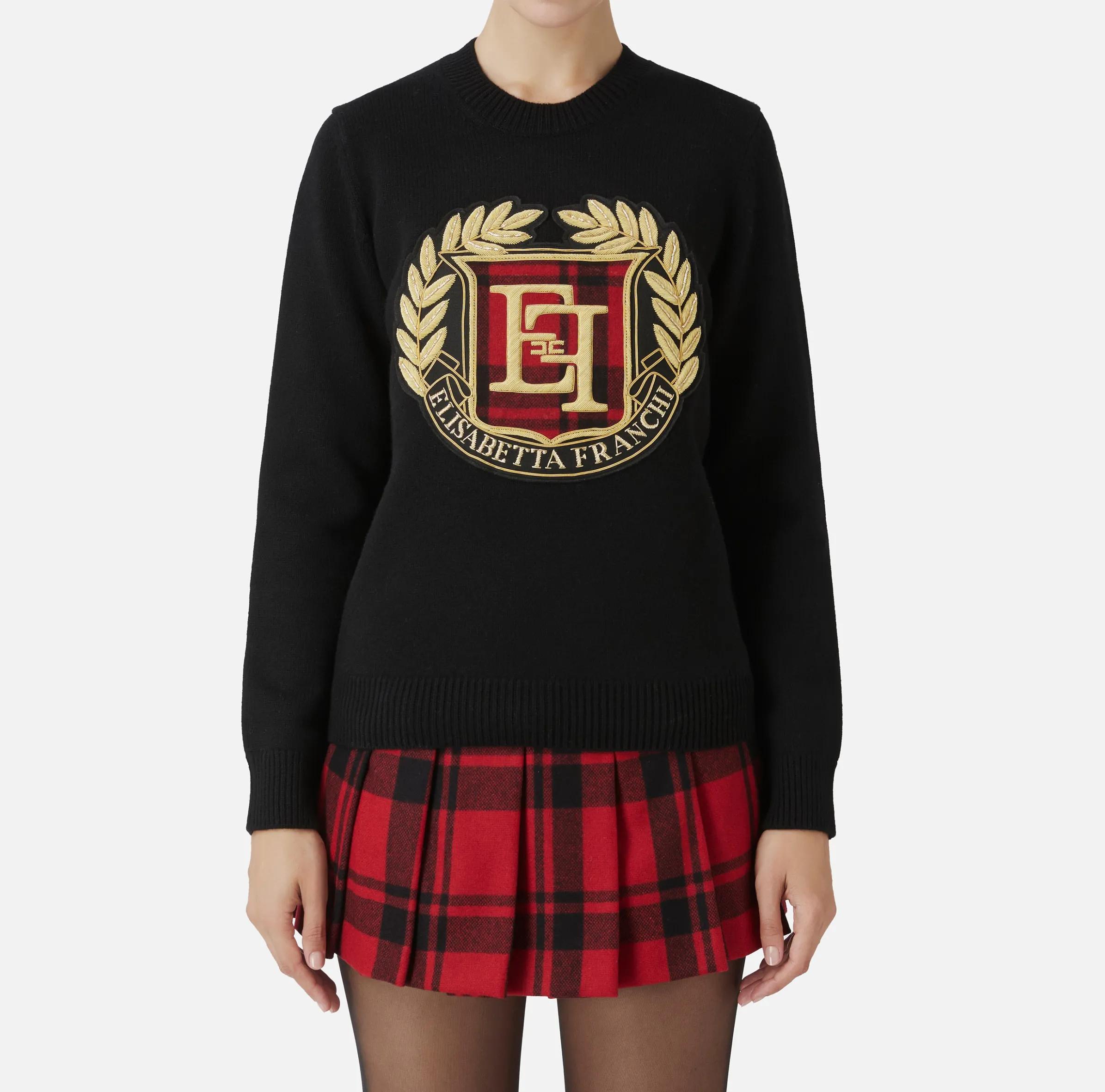 Pullover in lana con maxi patch