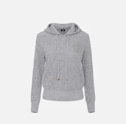 Pullover in viscosa mouliné con cappuccio e patch logo