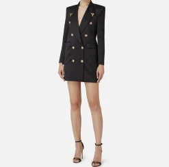 Robe manteau doppiopetto in fresco di lana con puntali