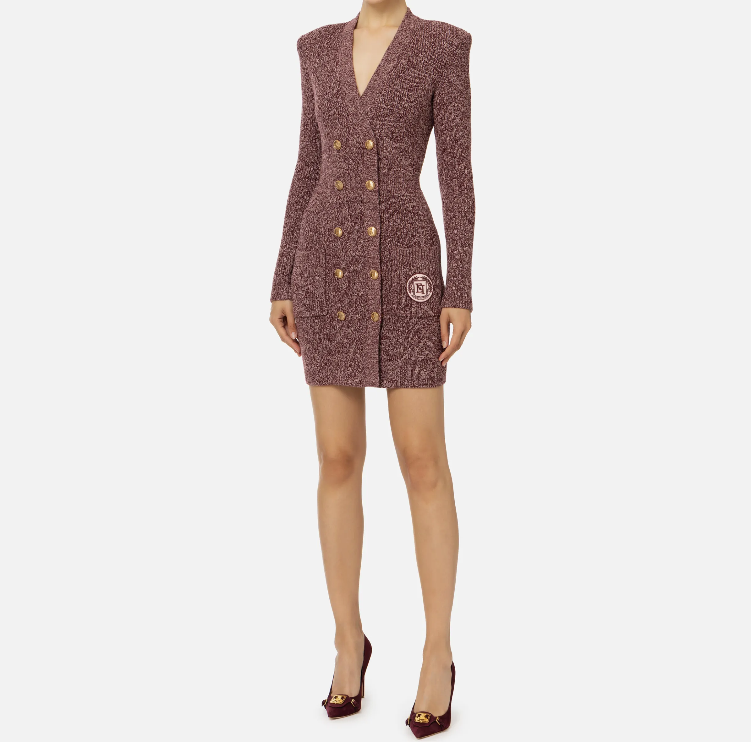 Robe manteau doppiopetto in lana mouliné con patch logo