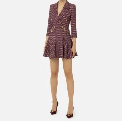 Robe manteau in crêpe stretch stampa rombo con catena