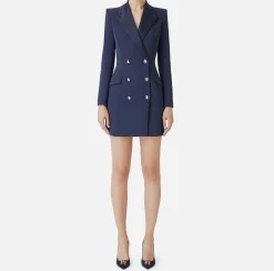 Robe manteau in crêpe stretch con revers in raso