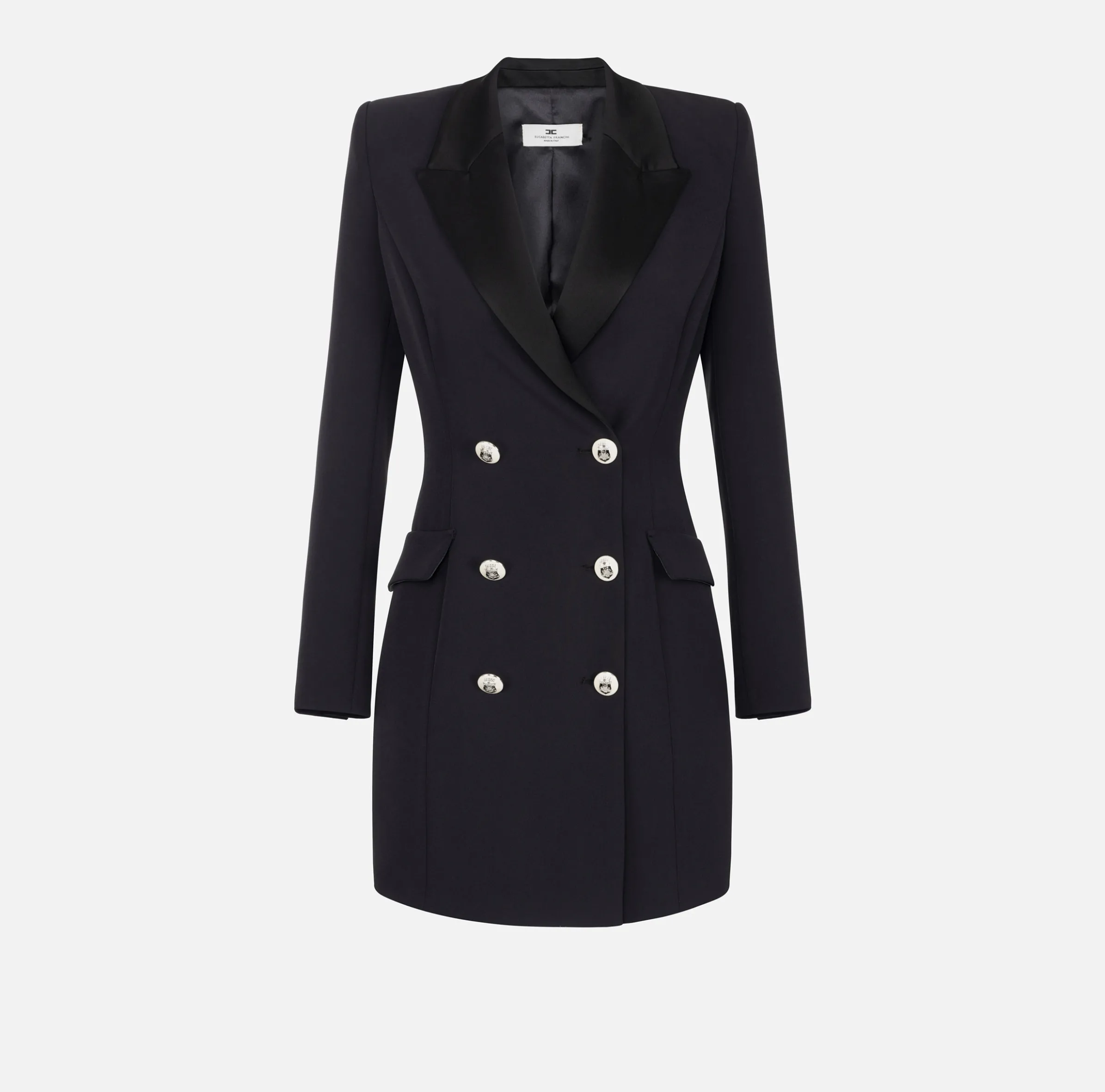 Robe manteau in crêpe stretch con revers in raso