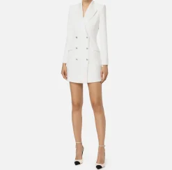 Robe manteau in crêpe stretch con revers in raso