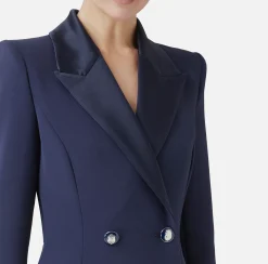 Robe manteau in crêpe stretch con revers in raso