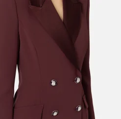 Robe manteau in crêpe stretch con revers in raso