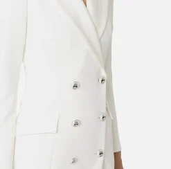 Robe manteau in crêpe stretch con revers in raso