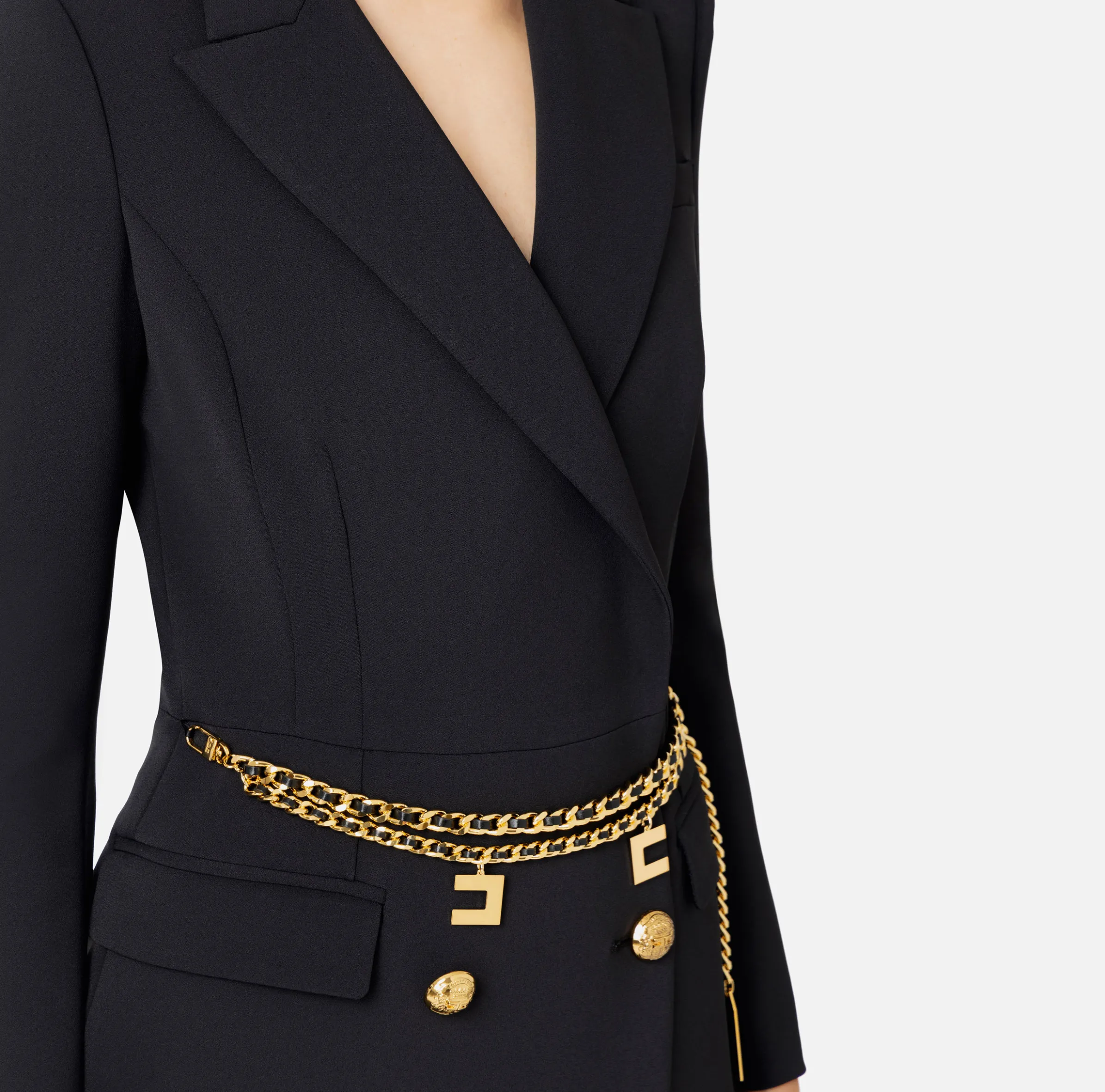 Robe manteau in crêpe stretch con cintura