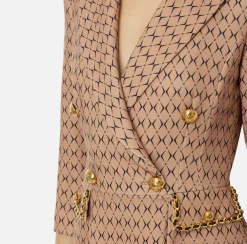 Robe manteau in crêpe stretch stampa rombo con catena