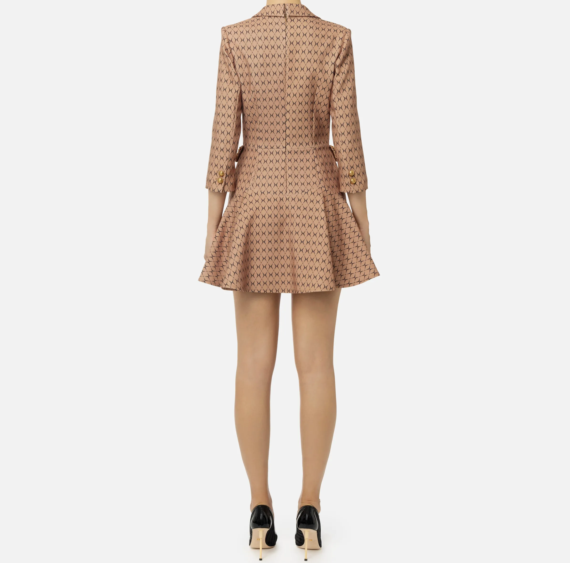 Robe manteau in crêpe stretch stampa rombo con catena
