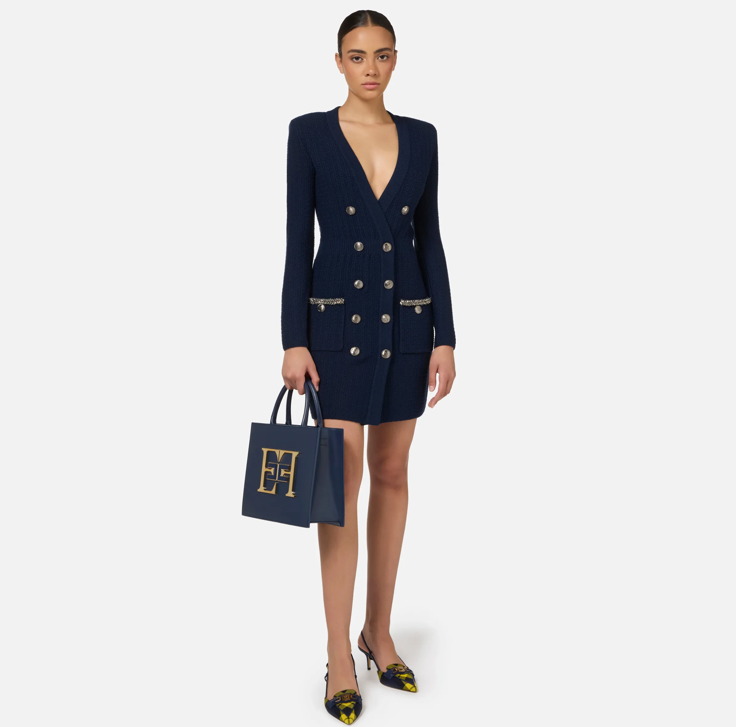 Robe manteau in lana bouclé con ricamo