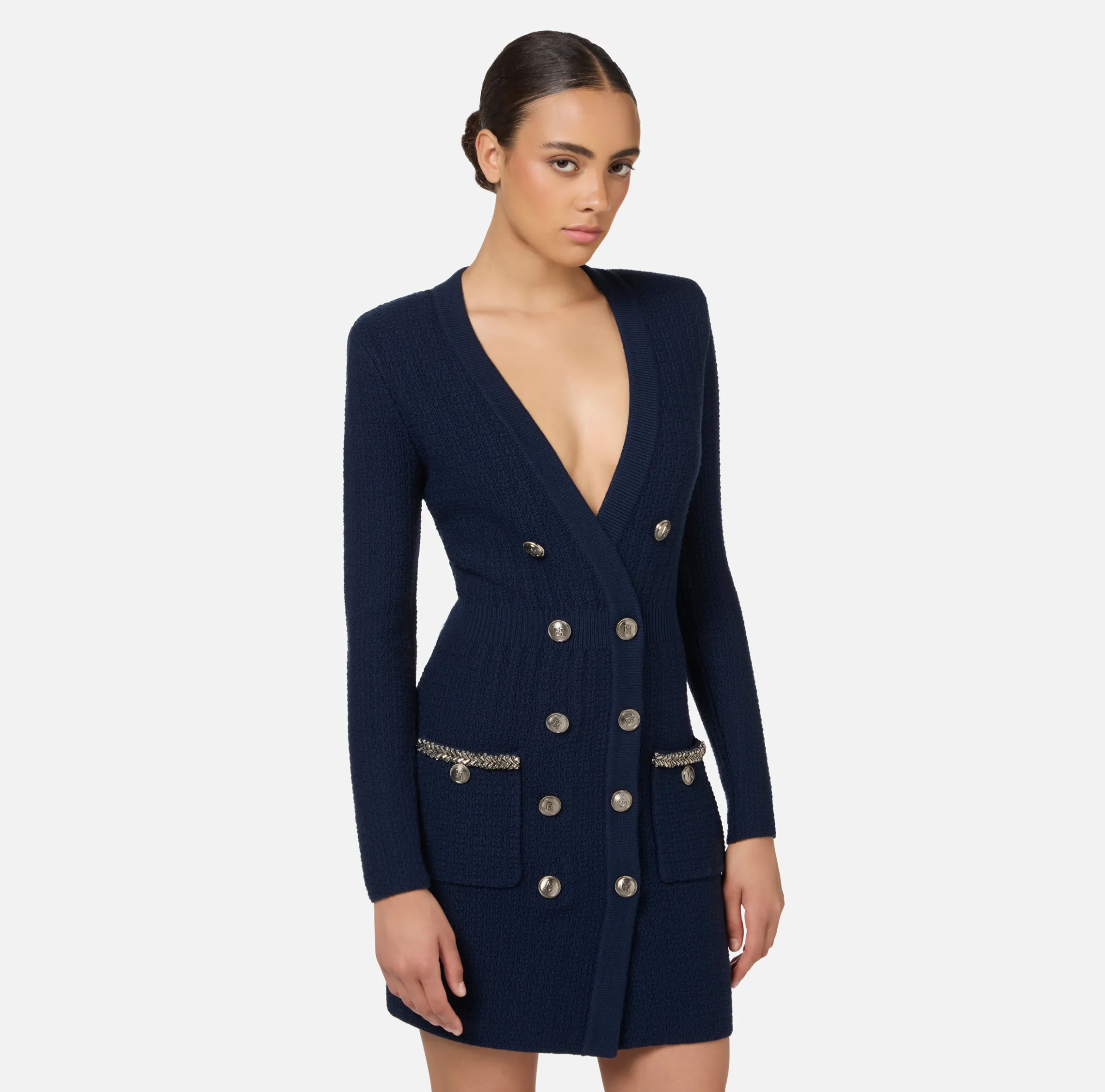 Robe manteau in lana bouclé con ricamo