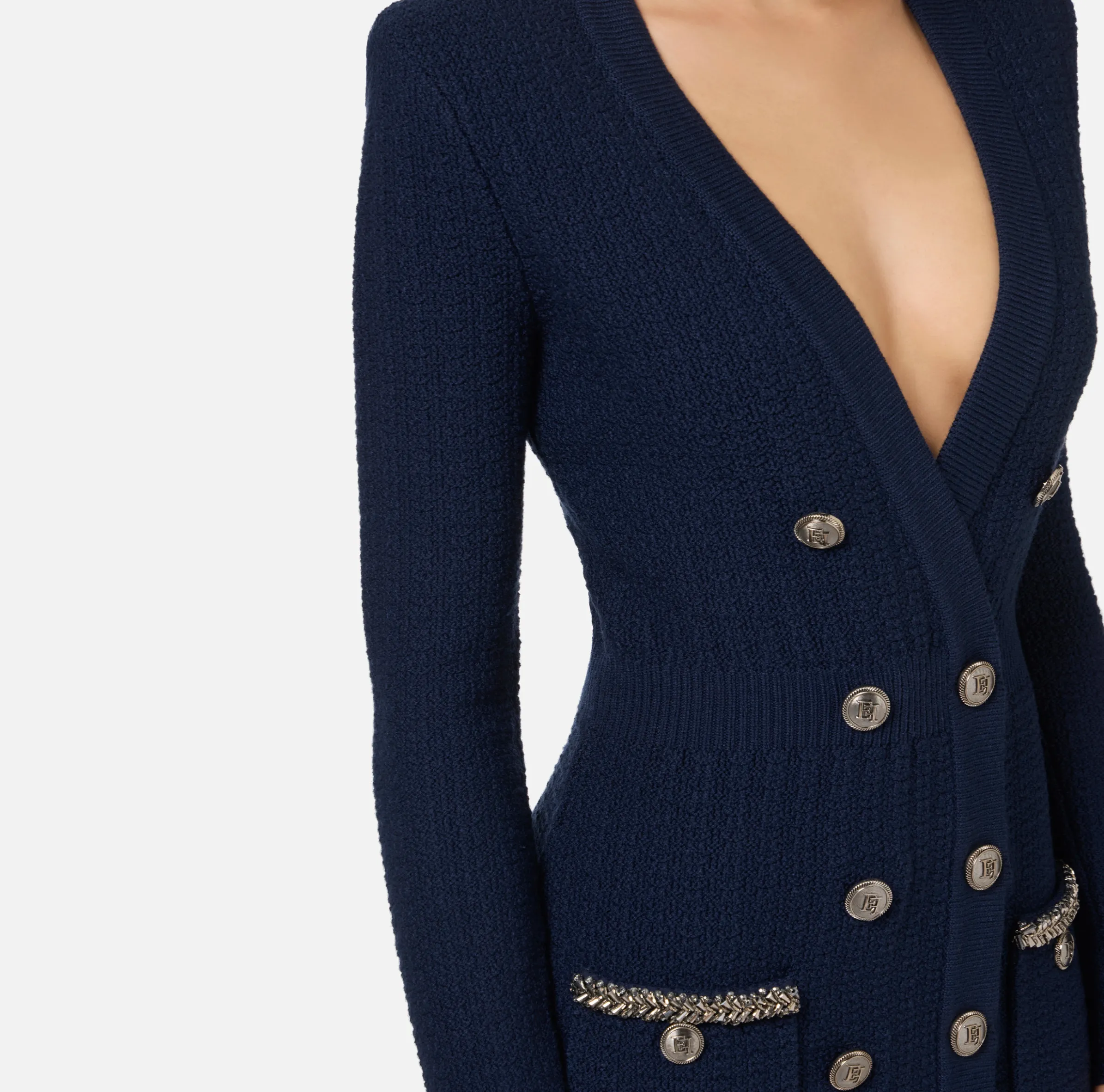 Robe manteau in lana bouclé con ricamo