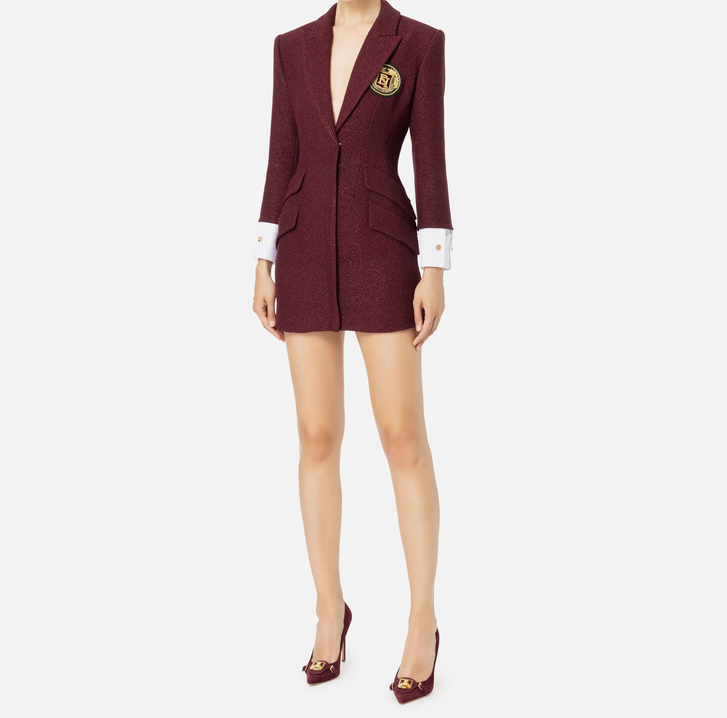 Robe manteau in tweed laminato con patch logo