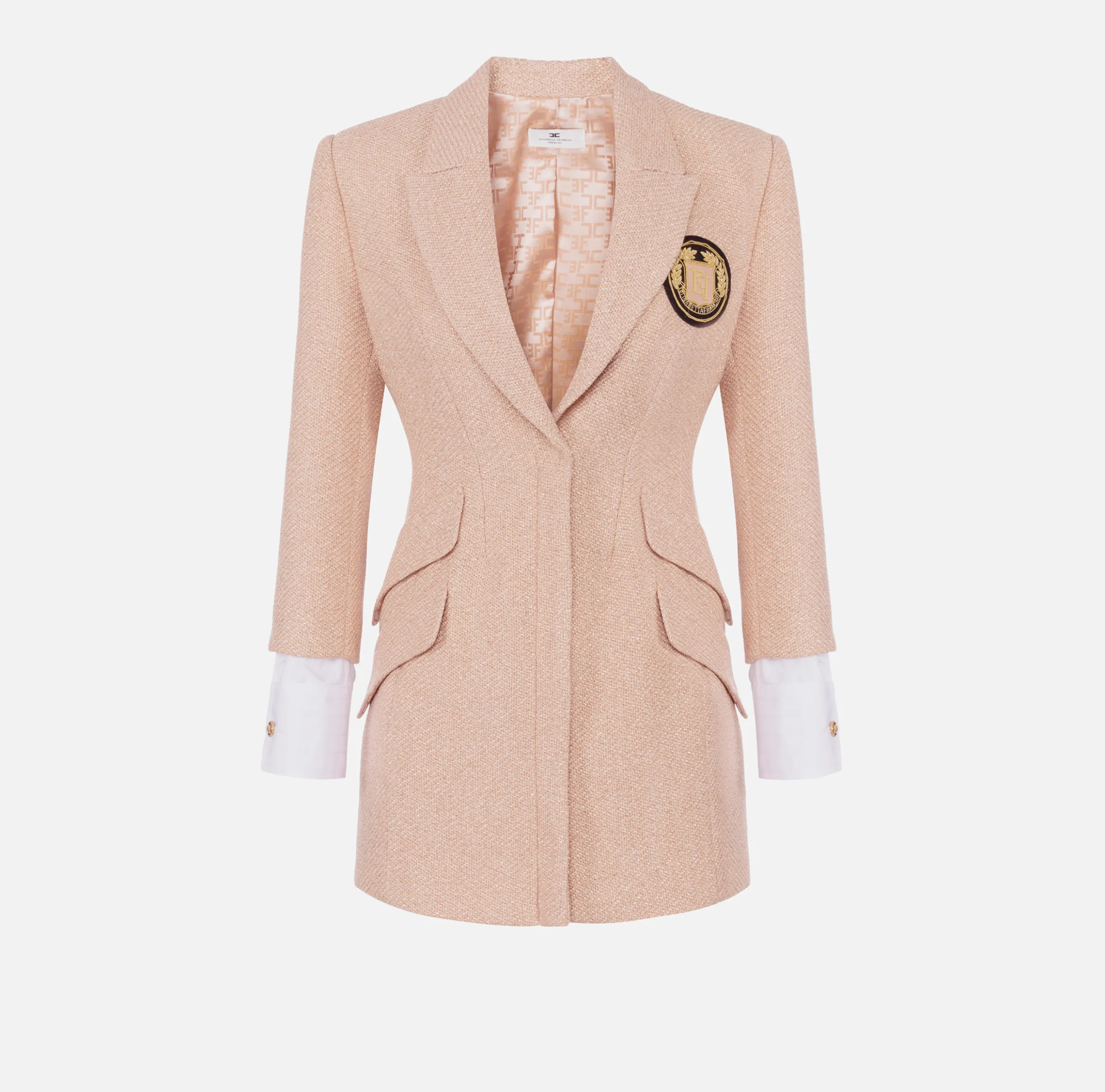Robe manteau in tweed laminato con patch logo