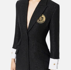 Robe manteau in tweed laminato con patch logo