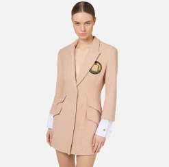 Robe manteau in tweed laminato con patch logo