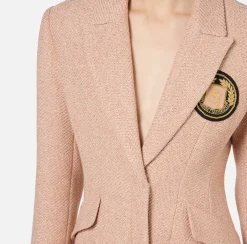 Robe manteau in tweed laminato con patch logo